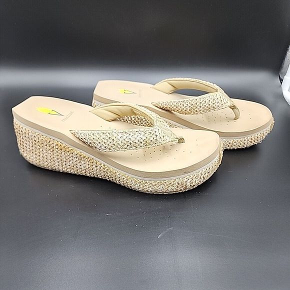 Volatile Bahama Tan Woven Thong Wedge Sandals Women's Size 10 Flip Flop Wedge - Picture 5 of 12